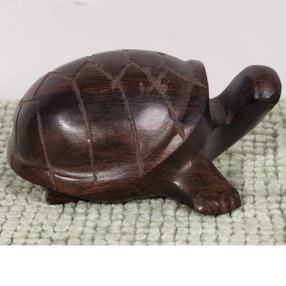 Hand Carved Solid Wood Turtle Figurine Heavy Rosewood Style Miniature Decor - Picture 1 of 5